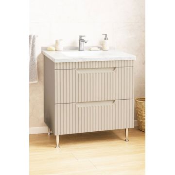 Set Baza front MDF si Lavoar seria 833, cu sertare, montat, 80 cm, crem