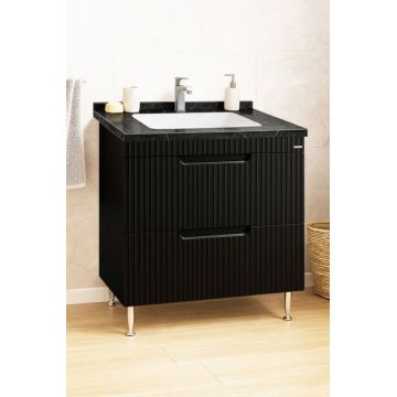 Set Baza front MDF si Lavoar seria 833, cu sertare, montat, 80 cm, negru