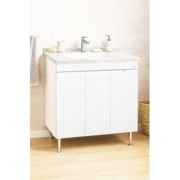 Set Baza front MDF si Lavoar seria 833, montat, 80 cm, alb rustic