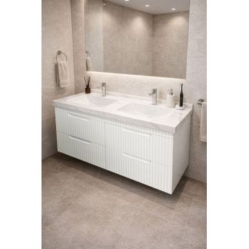 Set Baza front MDF si Lavoar seria 833, suspendata, cu sertare, montat, 120 cm, alb rustic