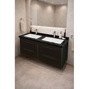 Set Baza front MDF si Lavoar seria 833, suspendata, cu sertare, montat, 120 cm, negru