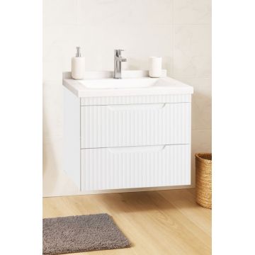 Set Baza front MDF si Lavoar seria 833, suspendata, cu sertare, montat, 60 cm, alb rustic