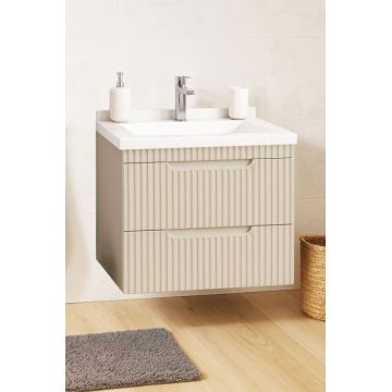 Set Baza front MDF si Lavoar seria 833, suspendata, cu sertare, montat, 60 cm, crem