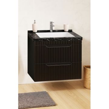 Set Baza front MDF si Lavoar seria 833, suspendata, cu sertare, montat, 60 cm, negru