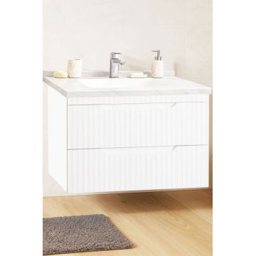 Set Baza front MDF si Lavoar seria 833, suspendata, cu sertare, montat, 80 cm, alb rustic