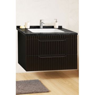 Set Baza front MDF si Lavoar seria 833, suspendata, cu sertare, montat, 80 cm, negru