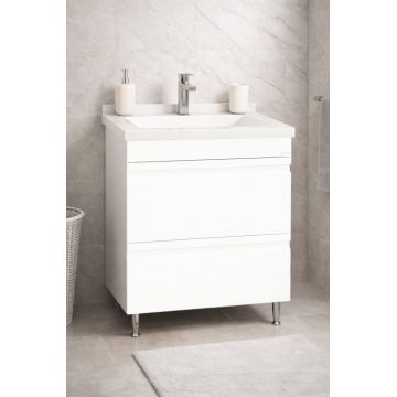 Set Baza front MDF si Lavoar seria 886, cu sertare, montat, 60 cm, alb