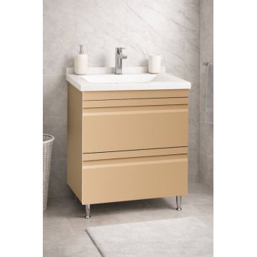Set Baza front MDF si Lavoar seria 886, cu sertare, montat, 60 cm, cappuccino