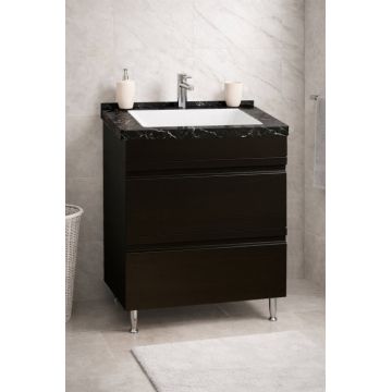 Set Baza front MDF si Lavoar seria 886, cu sertare, montat, 60 cm, negru