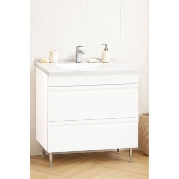 Set Baza front MDF si Lavoar seria 886, cu sertare, montat, 80 cm, alb