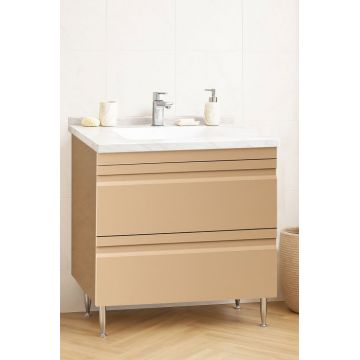 Set Baza front MDF si Lavoar seria 886, cu sertare, montat, 80 cm, cappuccino