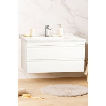 Set Baza front MDF si Lavoar seria 886, suspendata, cu sertare, montat, 100 cm, alb