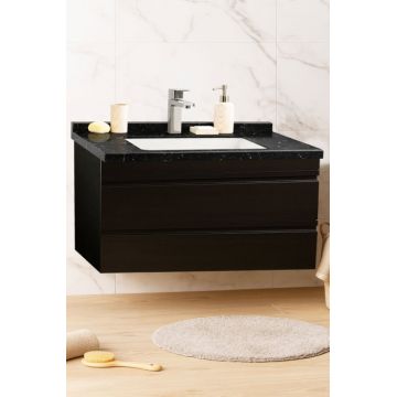 Set Baza front MDF si Lavoar seria 886, suspendata, cu sertare, montat, 100 cm, negru