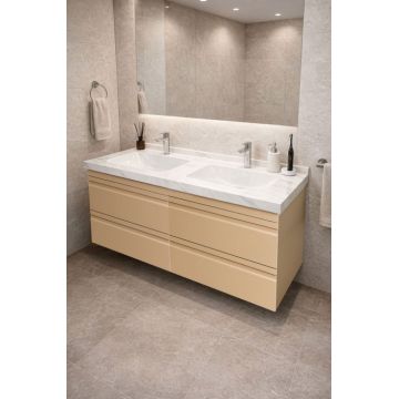 Set Baza front MDF si Lavoar seria 886, suspendata, cu sertare, montat, 120 cm, cappuccino