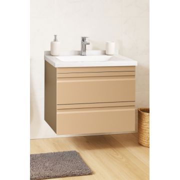 Set Baza front MDF si Lavoar seria 886, suspendata, cu sertare, montat, 60 cm, cappuccino
