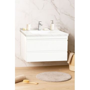 Set Baza front MDF si Lavoar seria 886, suspendata, cu sertare, montat, 80 cm, alb