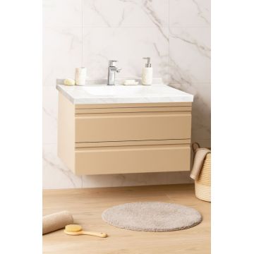 Set Baza front MDF si Lavoar seria 886, suspendata, cu sertare, montat, 80 cm, cappuccino