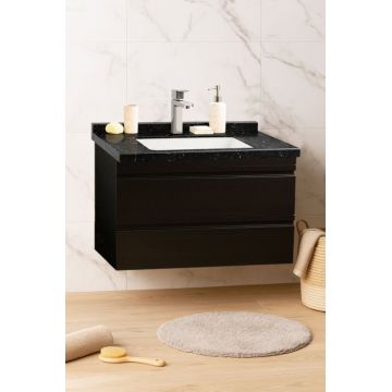 Set Baza front MDF si Lavoar seria 886, suspendata, cu sertare, montat, 80 cm, negru