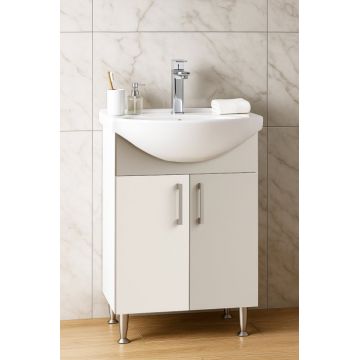 Set Baza si Lavoar seria 005, eco, montat, 50 cm, alb + taupe