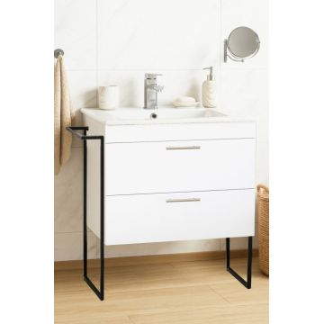 Set Baza si Lavoar seria 067, cu sertare, cadru metalic, 70 cm, alb
