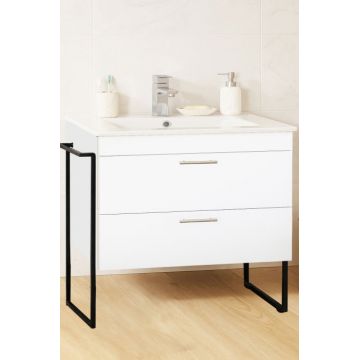 Set Baza si Lavoar seria 067, cu sertare, cadru metalic, 80 cm, alb