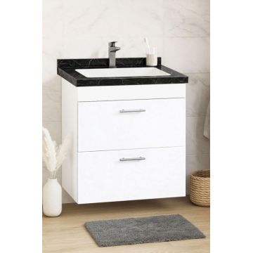 Set Baza si Lavoar seria 867, suspendata, cu sertare, 60 cm, alb + negru