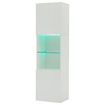 Vitrină lucioasă cu iluminare LED, 1 raft de sticlă, 45x35x160 cm, Alb