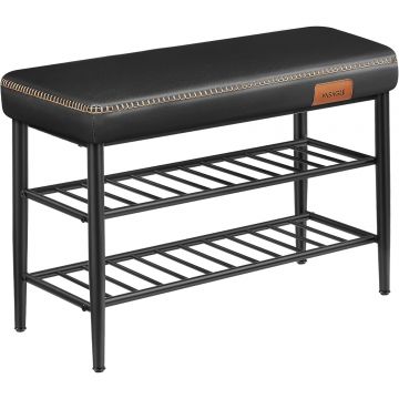 Banca pentru pantofi EKHO cu spatiu depozitare, sezut tapitat PU cu cusaturi, 80x30x50 cm, negru