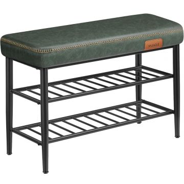 Banca pentru pantofi EKHO cu spatiu depozitare, sezut tapitat PU cu cusaturi, 80x30x50 cm, verde