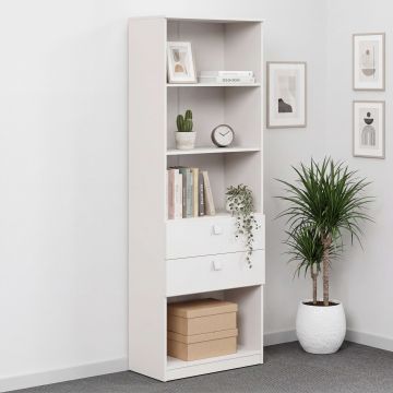 Biblioraft LINEA 70, 2 rafturi si 2 sertare, Alb