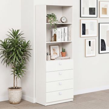 Biblioraft LINEA 70, 2 rafturi si 4 sertare, Alb