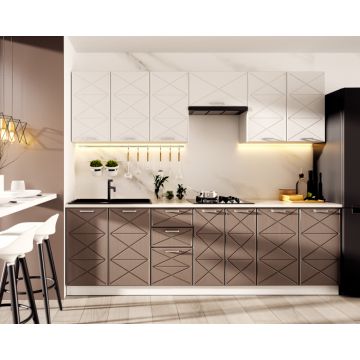 Bucatarie Boston Mdf Alb Ciocolata 260x60x200 cm
