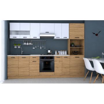 Bucatarie Vio C Stejar K003 Alb 300x60x200 cm