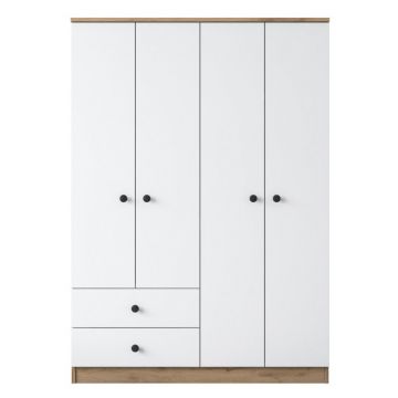 Dulap BA108, 4 usi, 2 sertare, nuc + alb, 120x42,5x170 cm