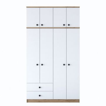 Dulap BA121, 8 usi, 2 sertare, nuc + alb, 120x42,5x216,8 cm