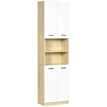 Dulap Baie din PAL Alb cu 2 Dulapioare cu Usi si 2 Rafturi Deschise, Design Anti rasturnare, 53x33.5x195.7 cm