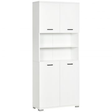 Dulap Baie din PAL Alb cu 2 Dulapioare cu Usi si 2 Rafturi Deschise, Design Anti rasturnare, 80x33.5x190 cm