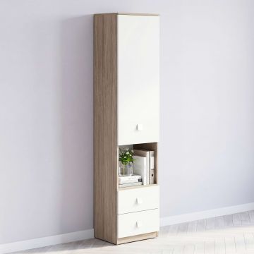 Dulap birou bibliorafturi LINEA 45, 1 Usa, 2 Sertare, Oak, Alb