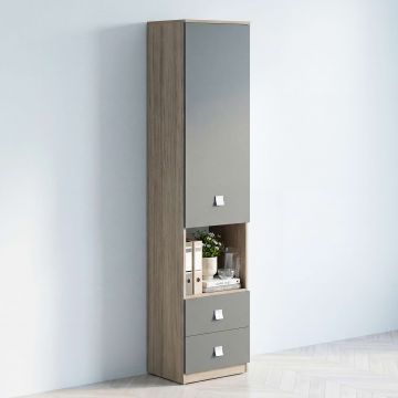 Dulap birou bibliorafturi LINEA 45, 1 Usa, 2 Sertare, Oak, Antracit