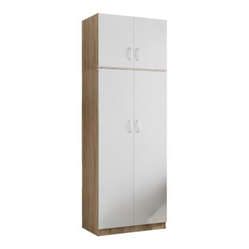 Dulap cu 2 usi, Athos, V5, Alb-Stejar, 80x42x240 cm
