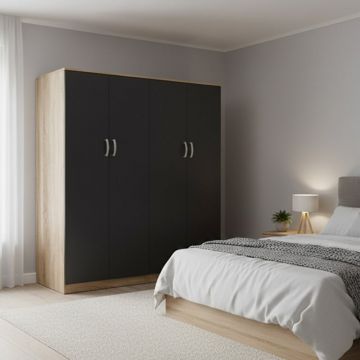Dulap cu 4 usi, Athos I, V1, Antracit-Stejar, 160x42x180 cm