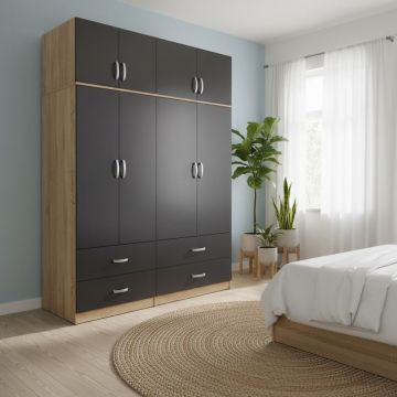 Dulap cu 4 usi, Athos, V20, Antracit-Stejar, 160x42x240 cm