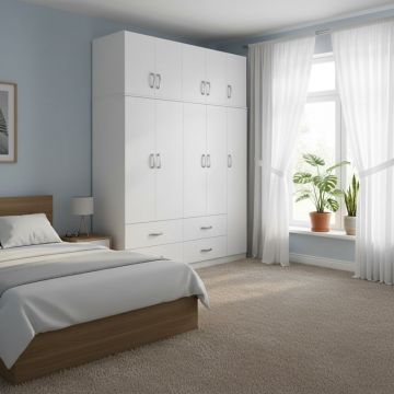 Dulap cu 5 usi, Athos, V26, Alb, 170x42x240 cm