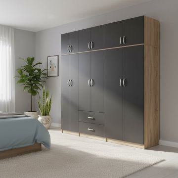 Dulap cu 6 usi, Athos I, V10, Antracit, 240x42x240 cm