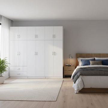 Dulap cu 6 usi, Athos I, V18, Alb, 240x42x240 cm