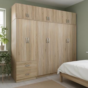 Dulap cu 6 usi, Athos I, V18, Stejar, 240x42x240 cm