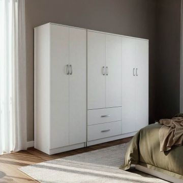 Dulap cu 6 usi, Athos I, V9, Alb, 200.5x42x180 cm