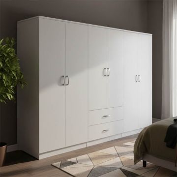 Dulap cu 6 usi, Athos I, V9, Alb, 240x42x180 cm