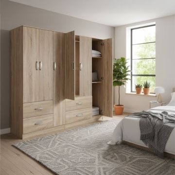 Dulap cu 6 usi, Athos, V16, Stejar, 180x42x180 cm