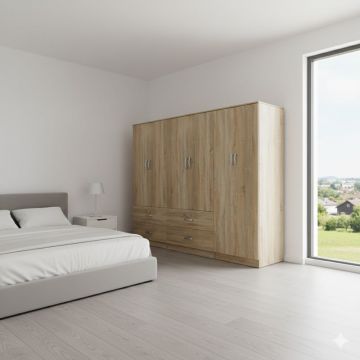 Dulap cu 6 usi, Athos, V4, Stejar, 240x42x180 cm